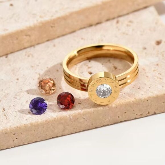 ✨🆕✨ Stunning 18K Gold Plated Over Titanium Numeral Zircon Interchangeable Ring✨ - Picture 3 of 11